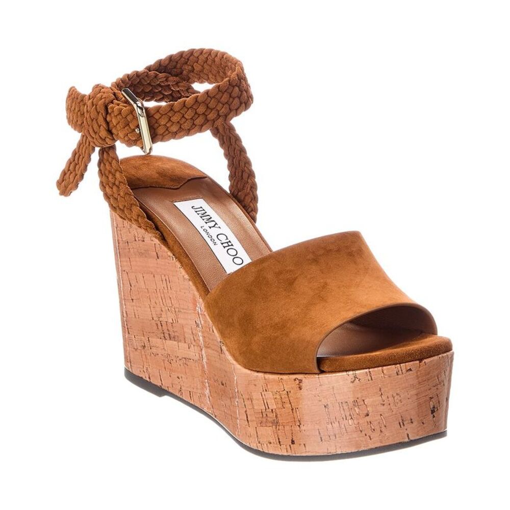 Jimmy Choo Jori 100 Suede & Cork Wedge Sandal, Brown